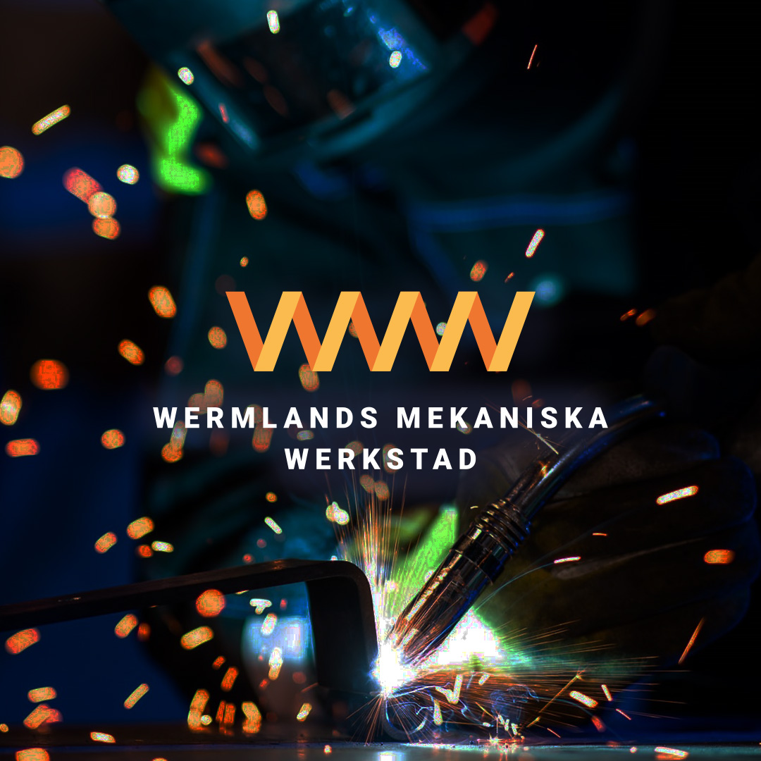 Wermlands mekaniska werkstad logotyp och symbol på en bild av en person som svetsar