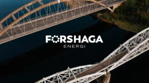 Forshaga Energi logotyp placerad över två broar som går över klarälven.